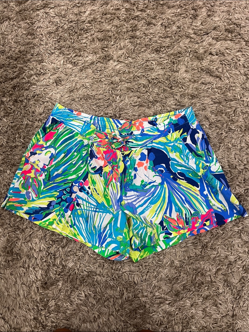 Lilly Pulitzer Bright Tropical High-Waist Shorts in Blue & Green